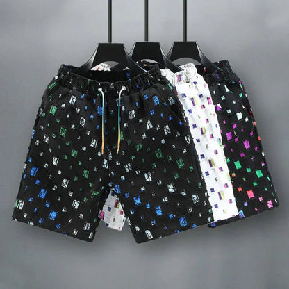 Bright Grid Pattern Jeans Shorts