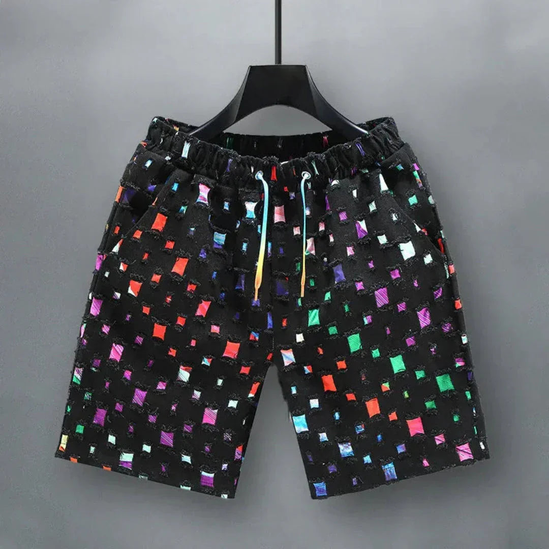 Bright Grid Pattern Jeans Shorts