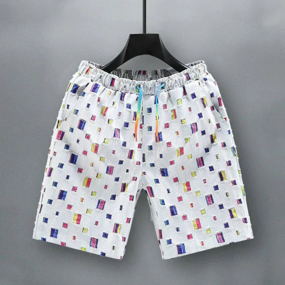 Bright Grid Pattern Jeans Shorts