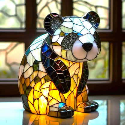 Art Nouveau Stained Glass Wolf Table Lamp