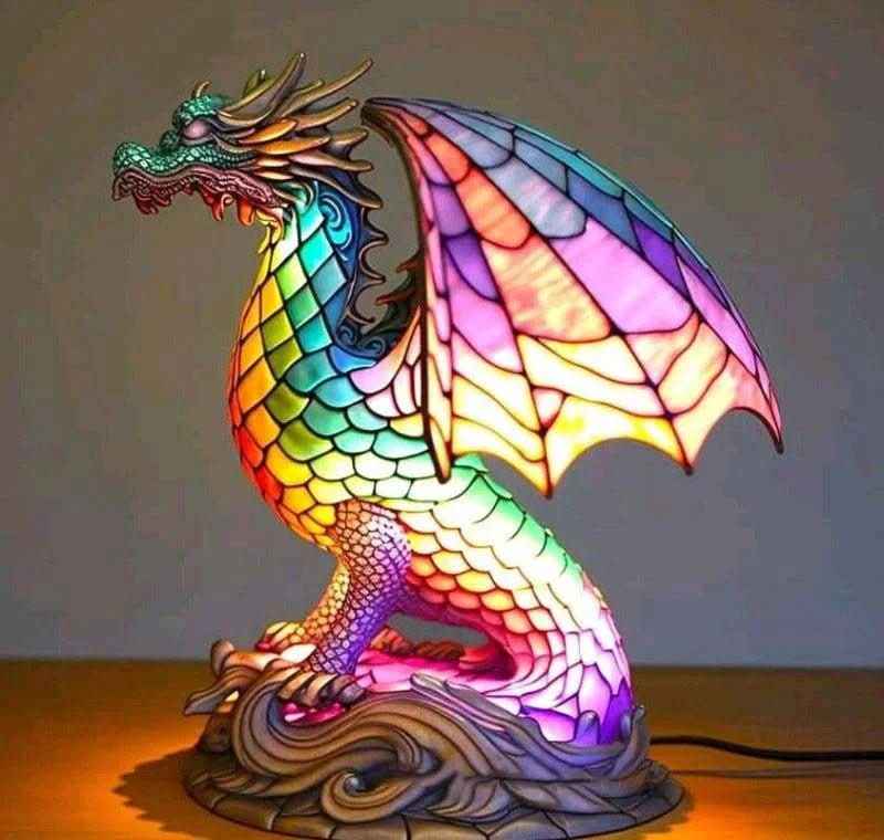 Art Nouveau Stained Glass Wolf Table Lamp
