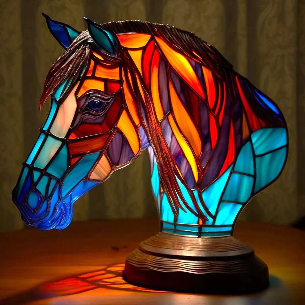 Art Nouveau Stained Glass Wolf Table Lamp