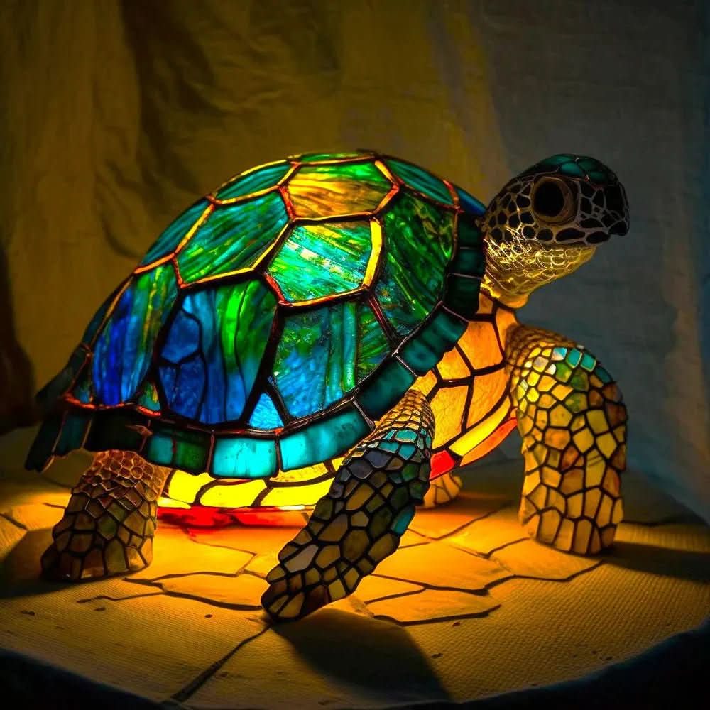Art Nouveau Stained Glass Wolf Table Lamp