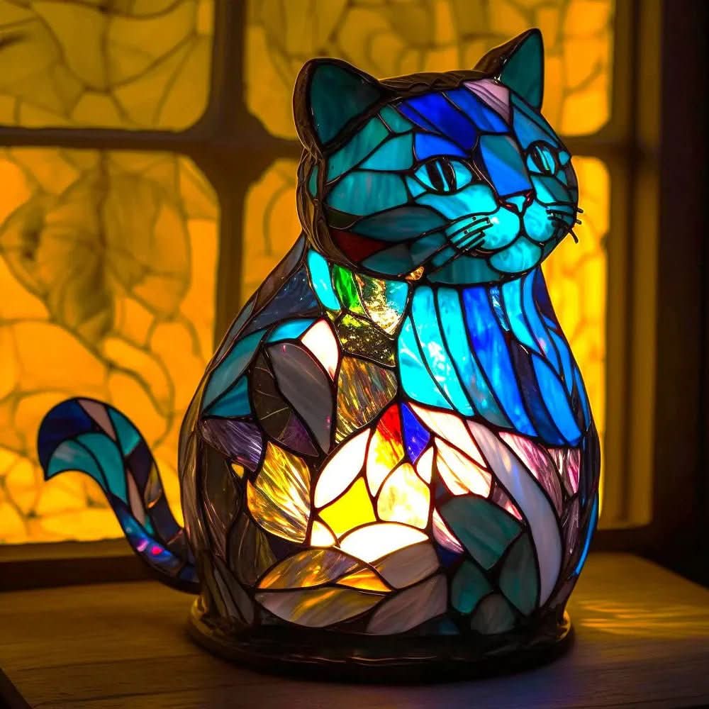 Art Nouveau Stained Glass Wolf Table Lamp
