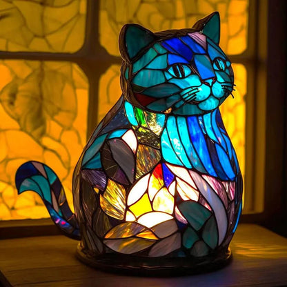 Art Nouveau Stained Glass Wolf Table Lamp