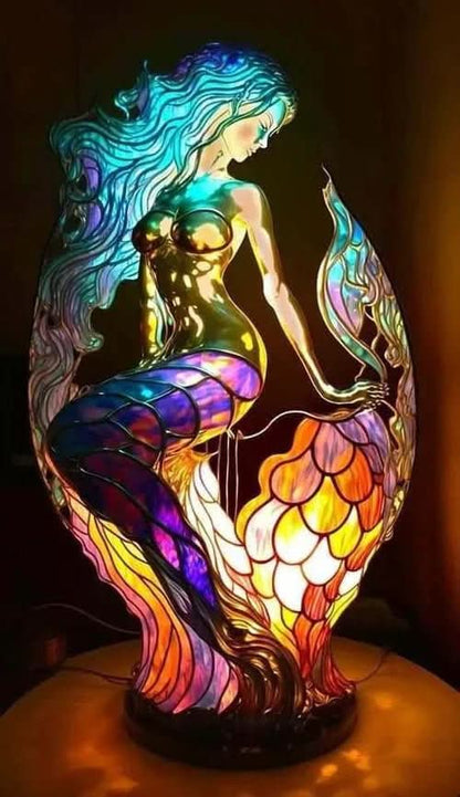 Art Nouveau Stained Glass Wolf Table Lamp