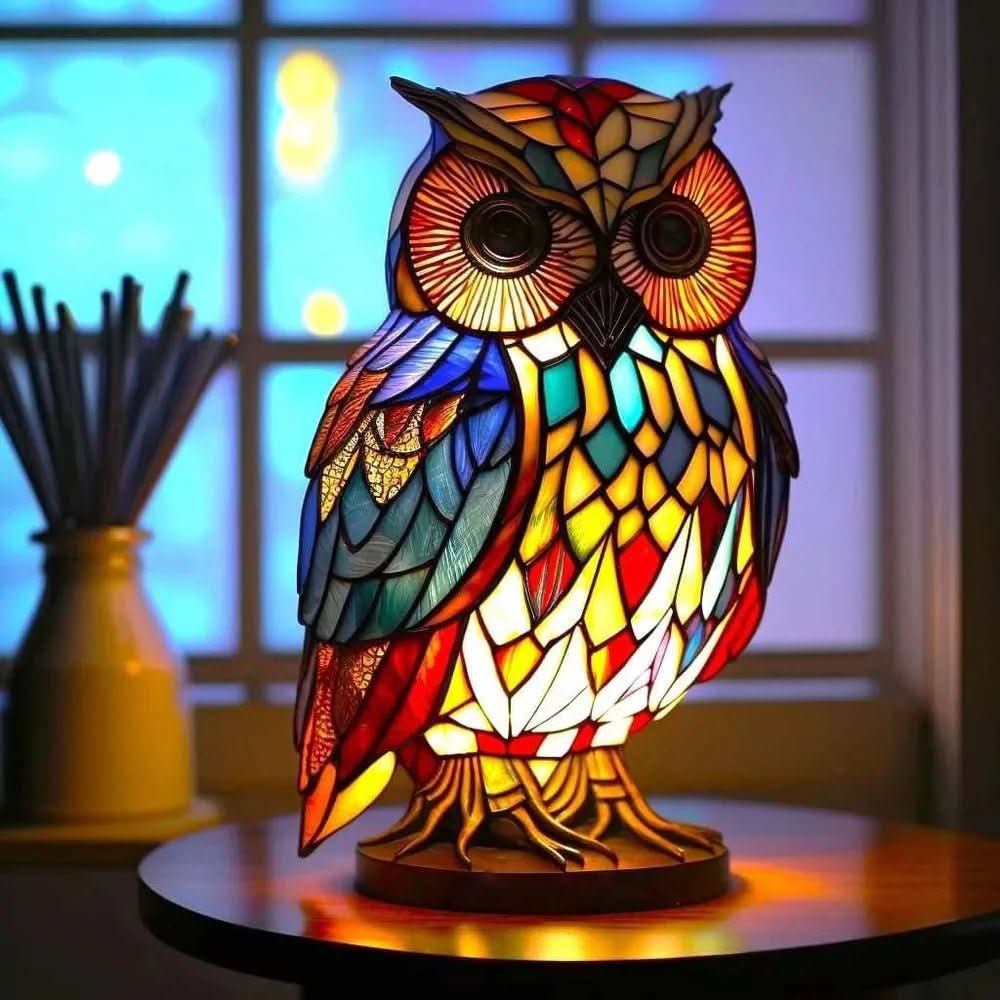 Art Nouveau Stained Glass Wolf Table Lamp