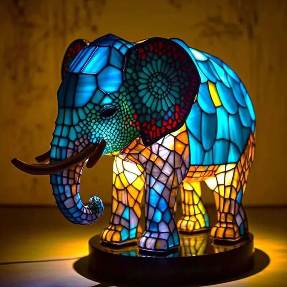 Art Nouveau Stained Glass Wolf Table Lamp