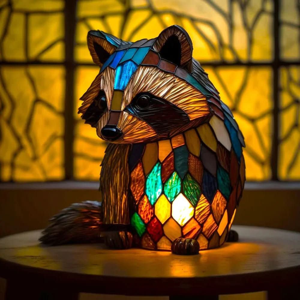 Art Nouveau Stained Glass Wolf Table Lamp