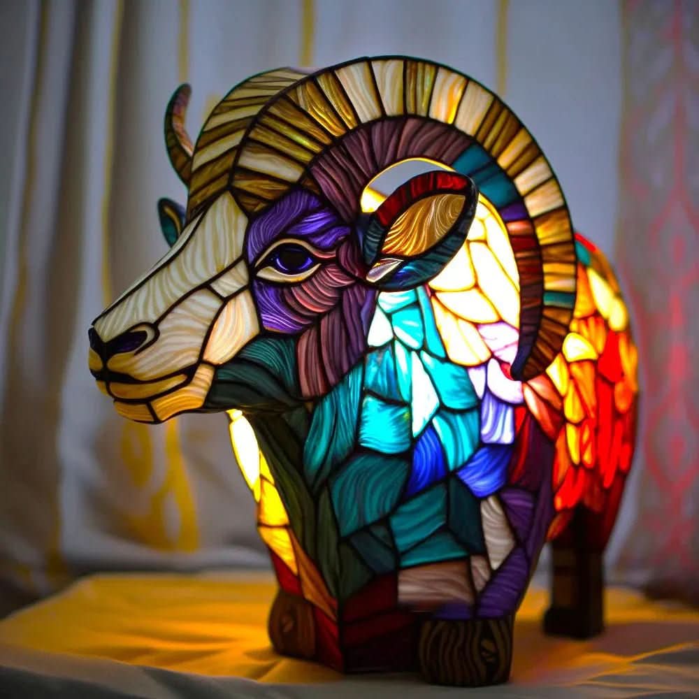 Art Nouveau Stained Glass Wolf Table Lamp