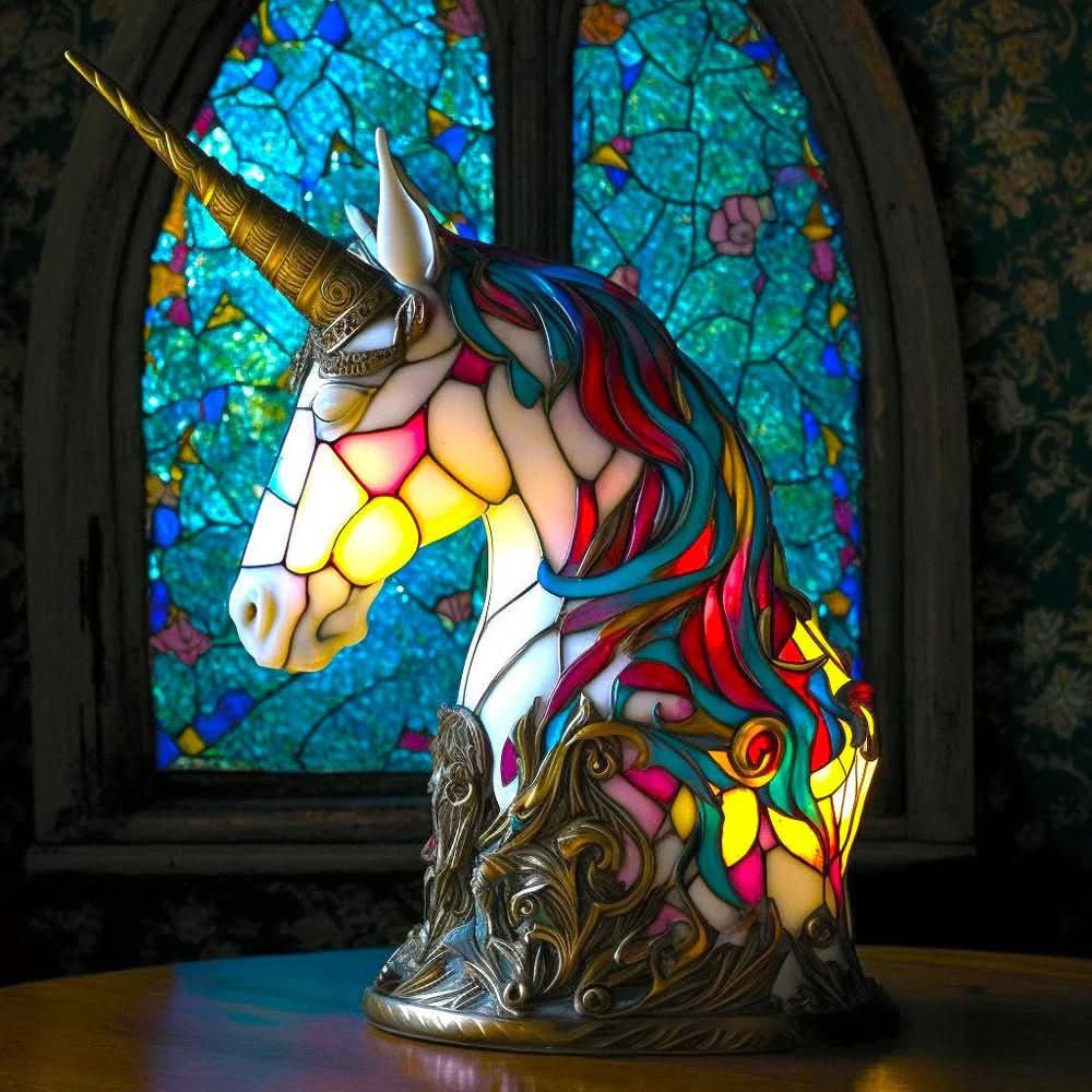 Art Nouveau Stained Glass Wolf Table Lamp