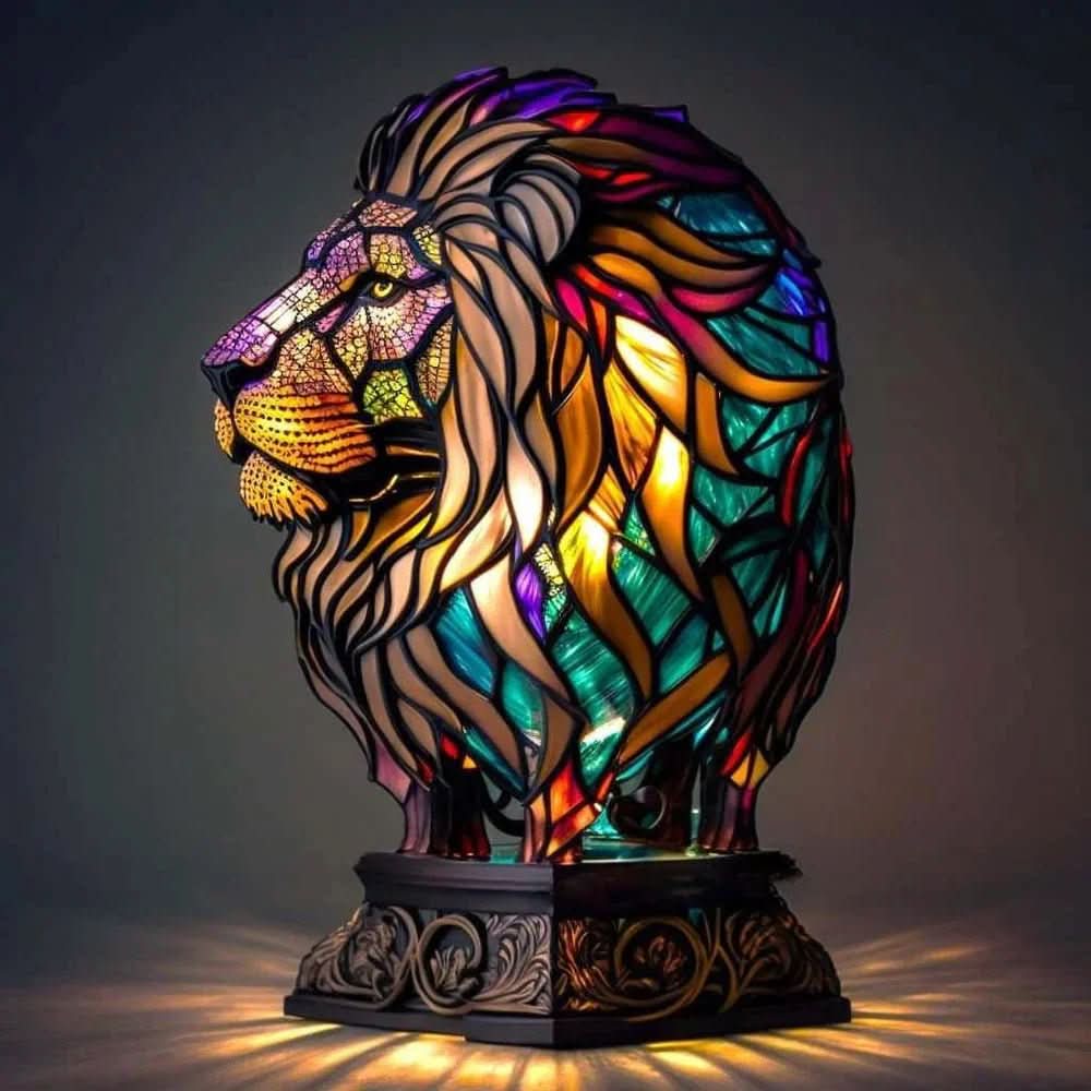 Art Nouveau Stained Glass Wolf Table Lamp