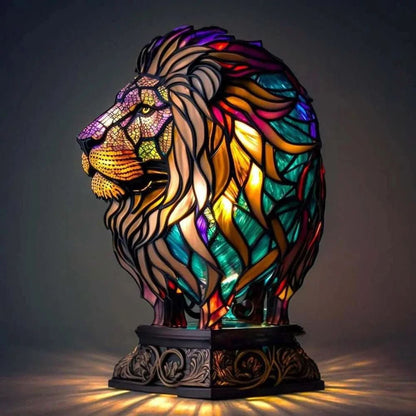 Art Nouveau Stained Glass Wolf Table Lamp