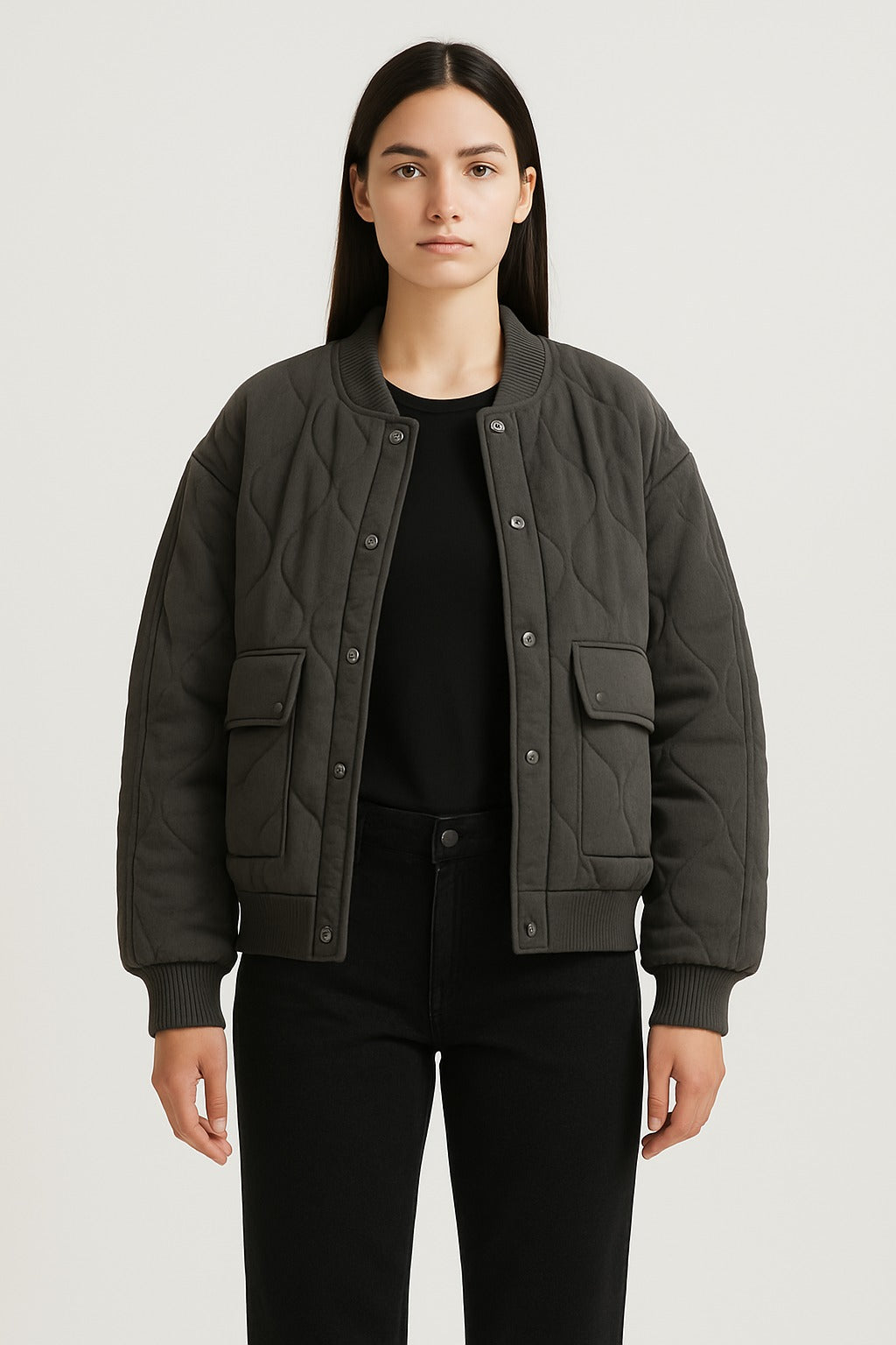 Ladies Large Zip Up Bomber Coat - Vossary