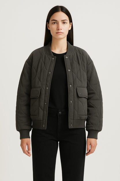 Ladies Large Zip Up Bomber Coat - Vossary