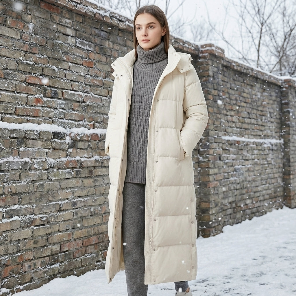 Warm Quilted Down Parka Coat with Side Pockets - EasyApparels
