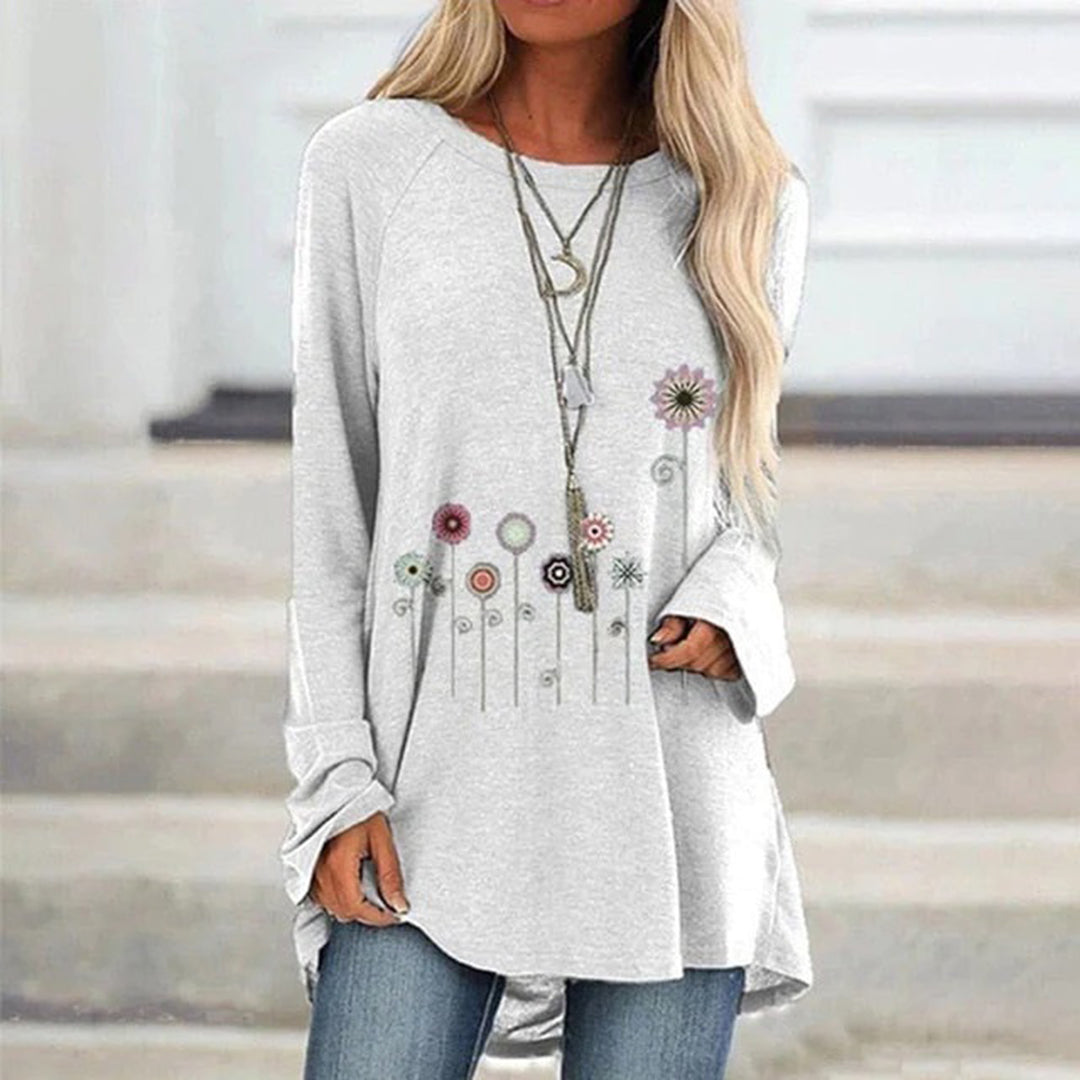 Comfortable Floral Embroidered Pullover Sweatshirt