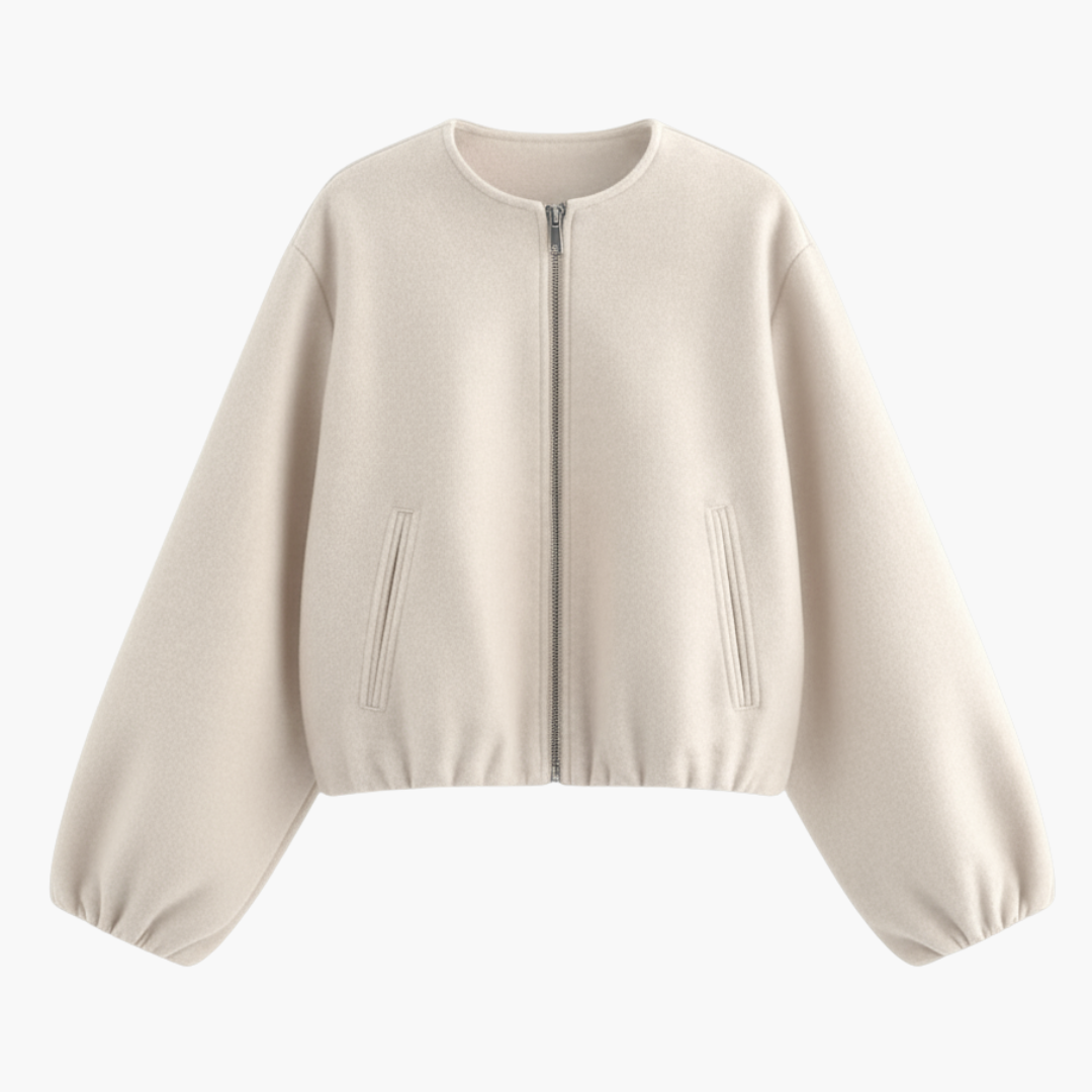 Ladies' Zip Up Coat with Round Collar - Vossary