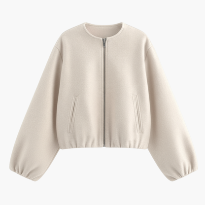 Ladies' Zip Up Coat with Round Collar - Vossary