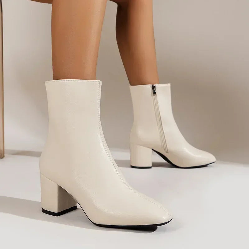 Chic Women's Low Heel Zip Ankle Boots