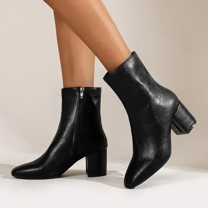 Chic Women's Low Heel Zip Ankle Boots - EasyApparels