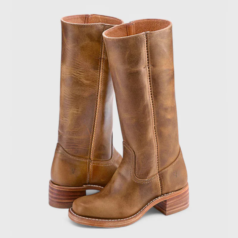 Fake Leather Tall Riding Boots | Block Heel Boots - EasyApparels