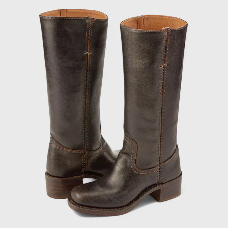 Fake Leather Tall Riding Boots | Block Heel Boots