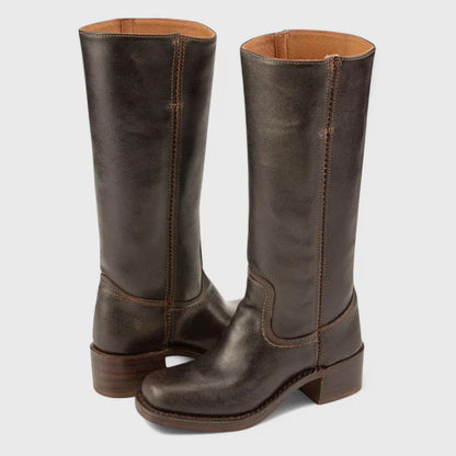 Fake Leather Tall Riding Boots | Block Heel Boots