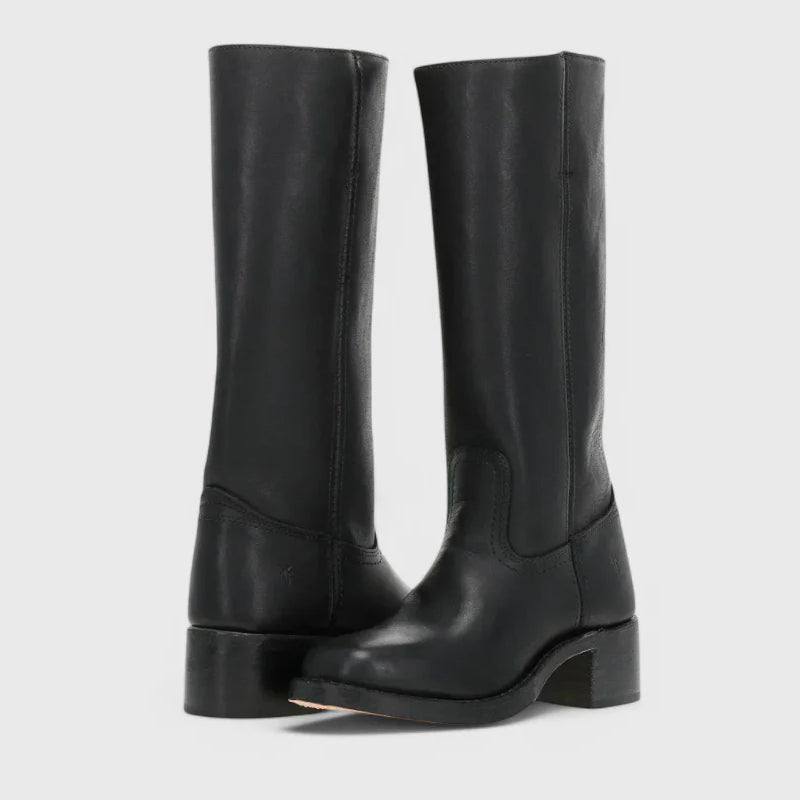 Fake Leather Tall Riding Boots | Block Heel Boots