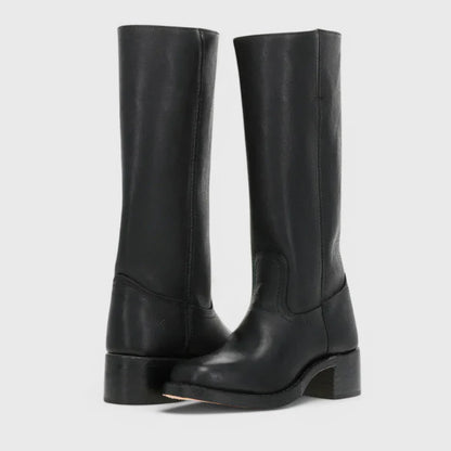 Fake Leather Tall Riding Boots | Block Heel Boots