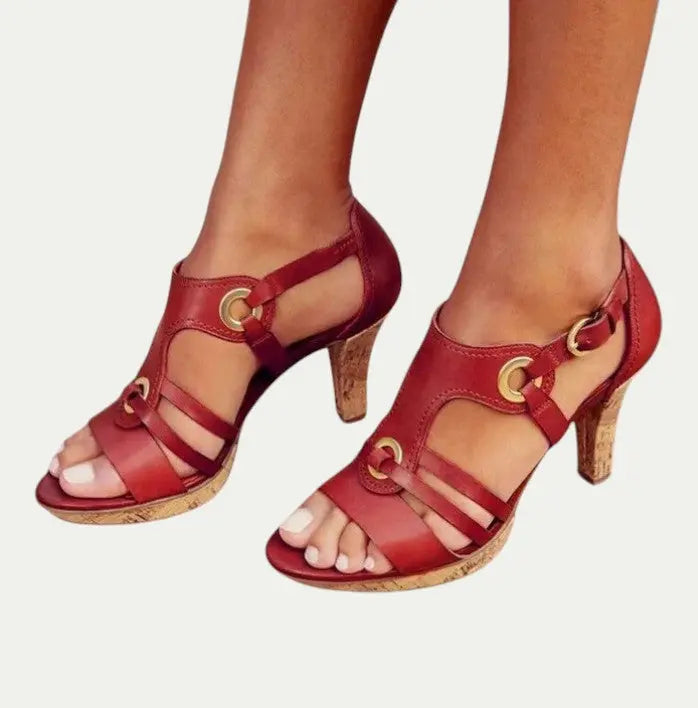 Chic Leather High Heel Summer Shoes - EasyApparels