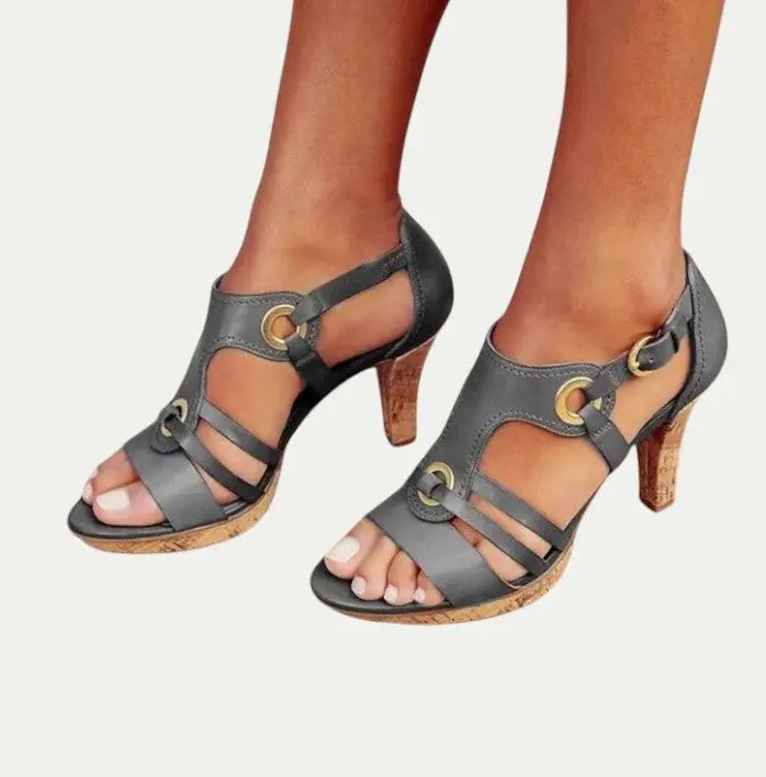 Chic Leather High Heel Summer Shoes