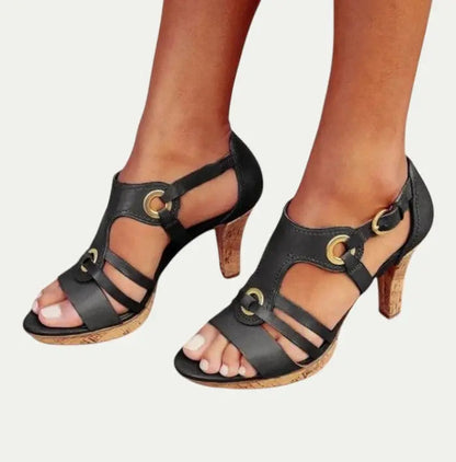 Chic Leather High Heel Summer Shoes