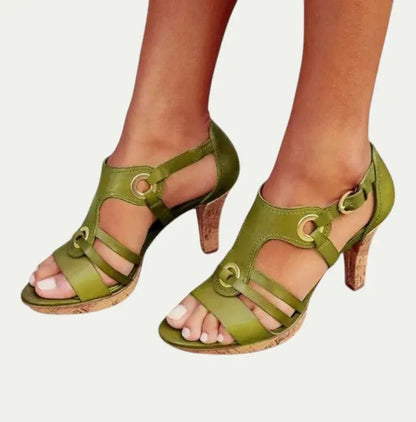 Chic Leather High Heel Summer Shoes