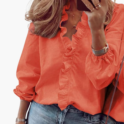 Feminine V Neck Ruffle Top Blouse