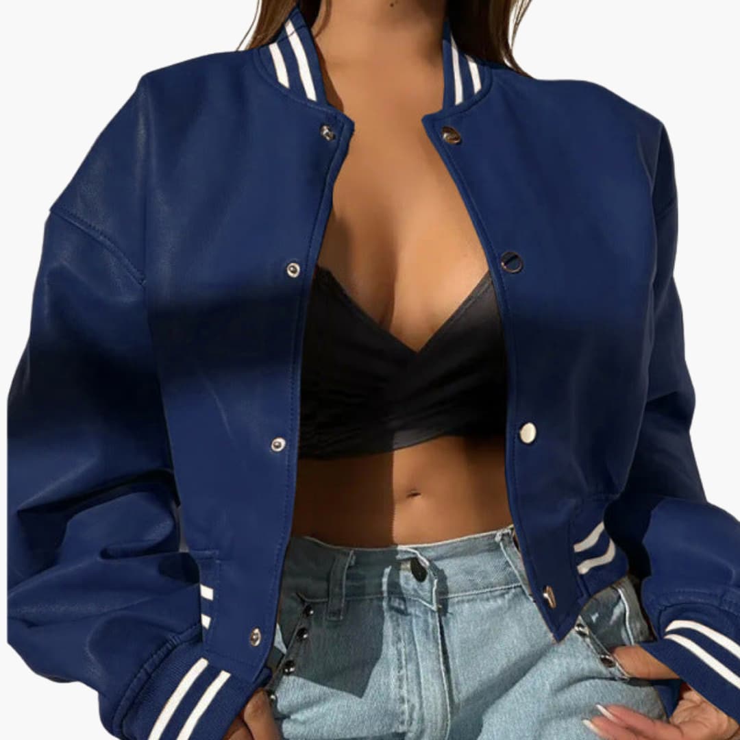 Women's Short Bomber Jacket with Zip Front Closure - Vossary