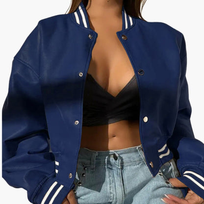 Women's Short Bomber Jacket with Zip Front Closure - Vossary