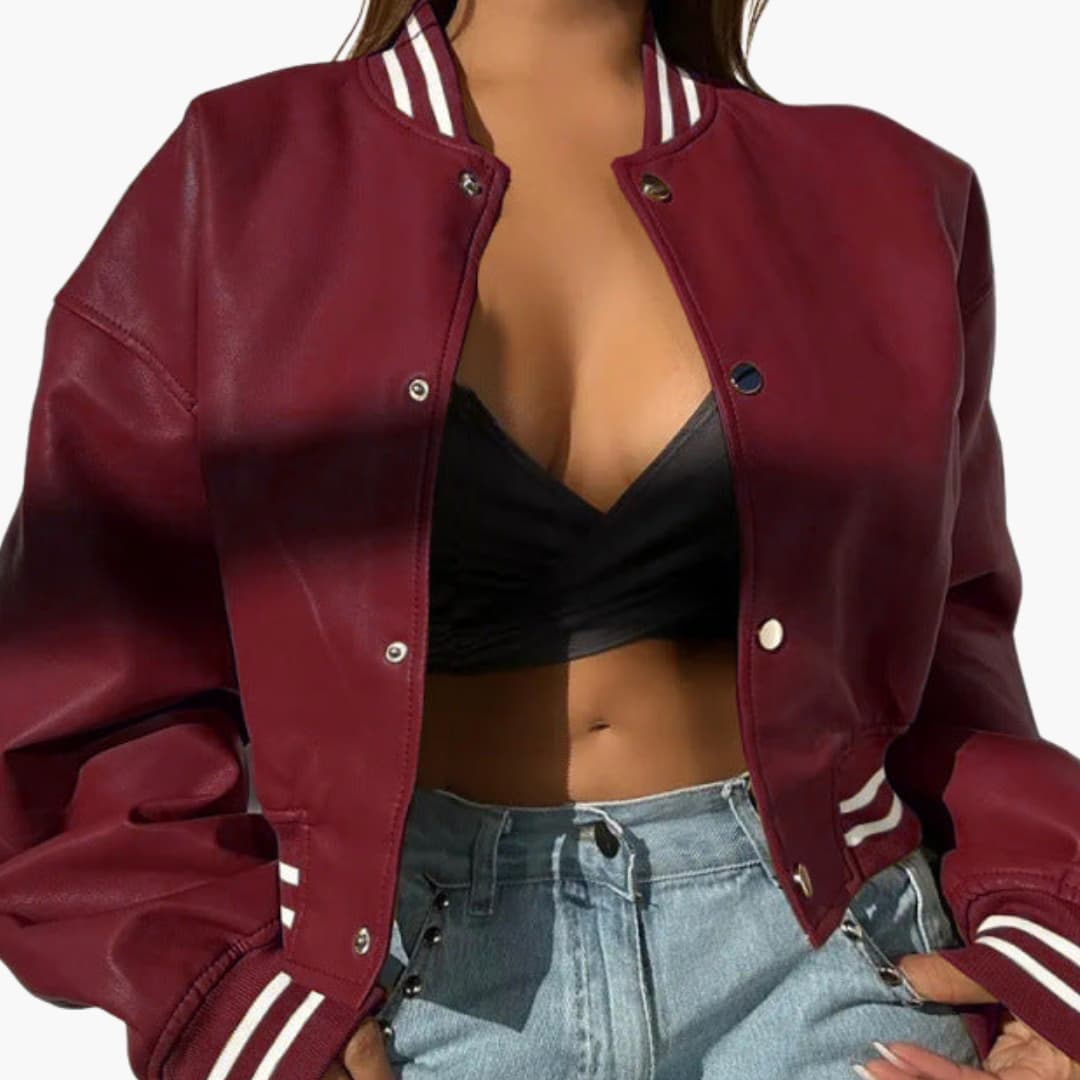 Women's Short Bomber Jacket with Zip Front Closure