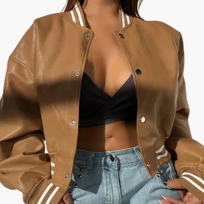 Women's Short Bomber Jacket with Zip Front Closure