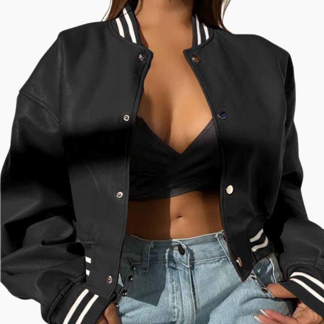 Women's Short Bomber Jacket with Zip Front Closure