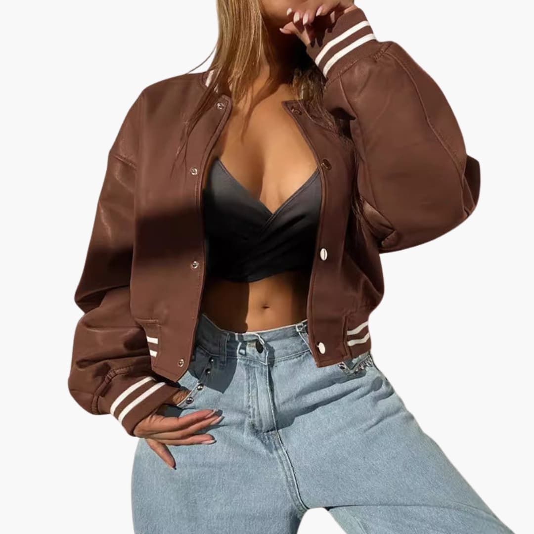 Women's Short Bomber Jacket with Zip Front Closure
