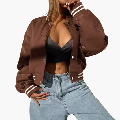 Women's Short Bomber Jacket with Zip Front Closure