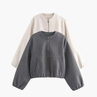 Ladies' Zip Up Coat with Round Collar