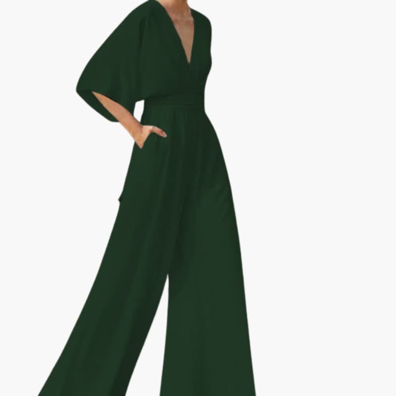 Women's V Neck Jumpsuit with Short Sleeves