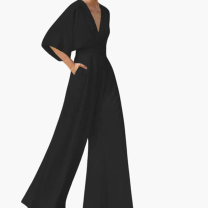 Women's V Neck Jumpsuit with Short Sleeves