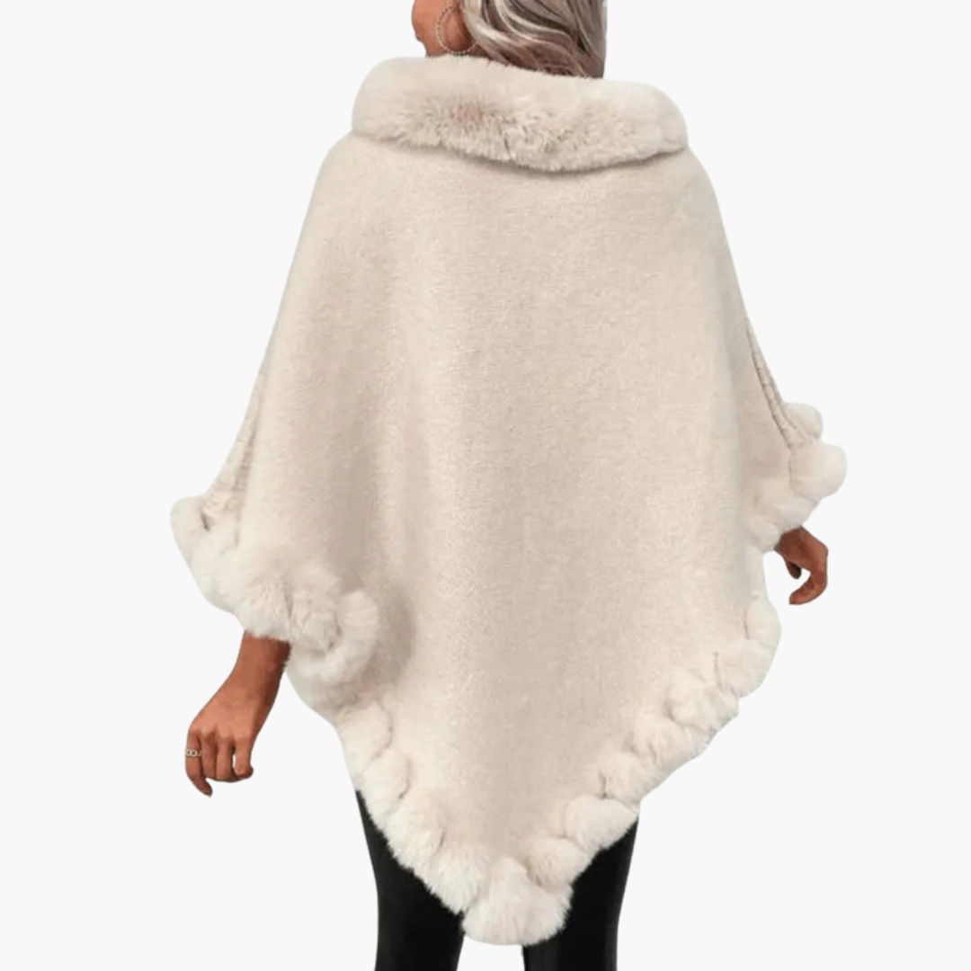 Soft Women's Oversized Poncho with Faux Fur Edge