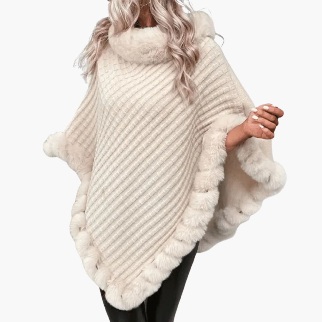 Soft Women's Oversized Poncho with Faux Fur Edge