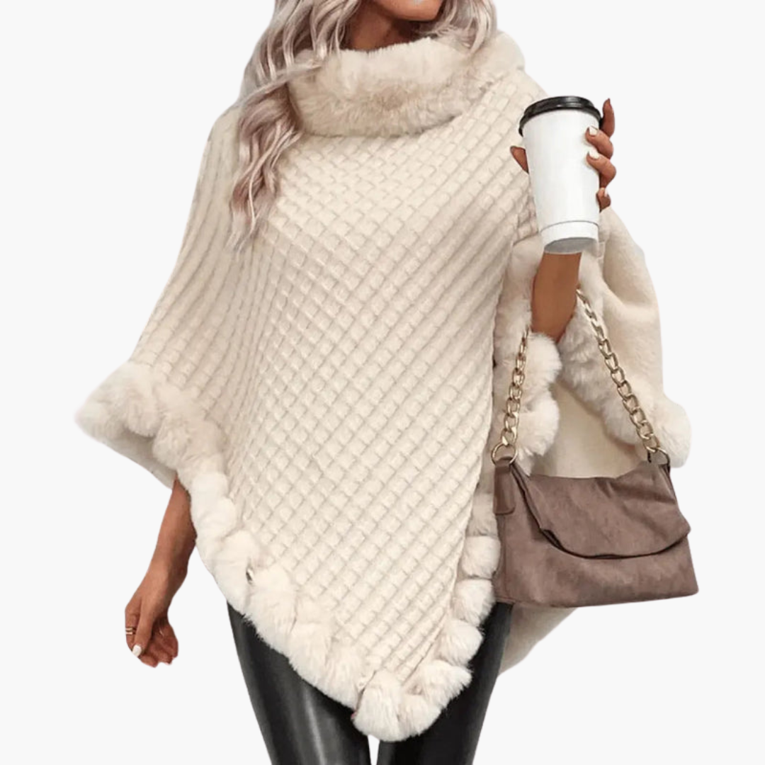 Soft Women's Oversized Poncho with Faux Fur Edge
