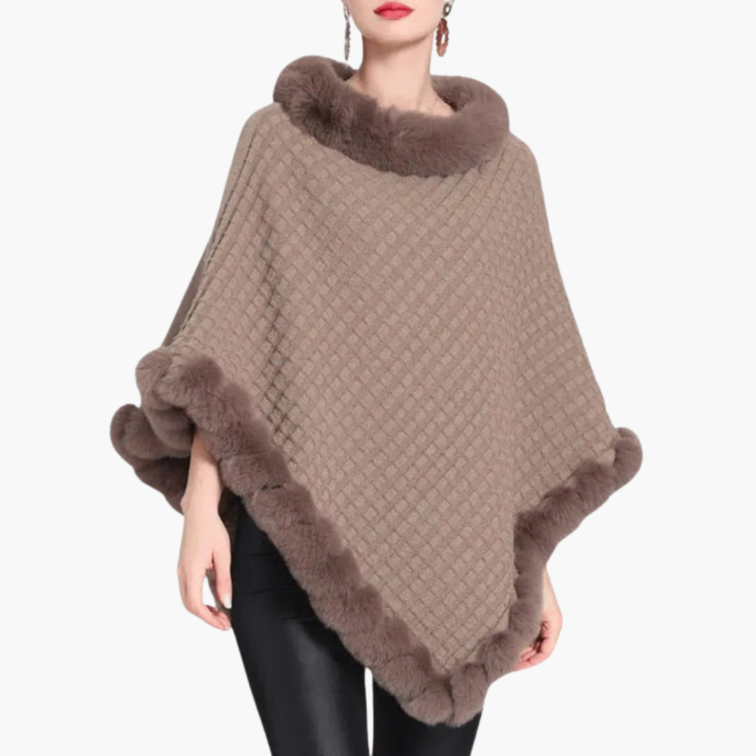 Soft Women's Oversized Poncho with Faux Fur Edge