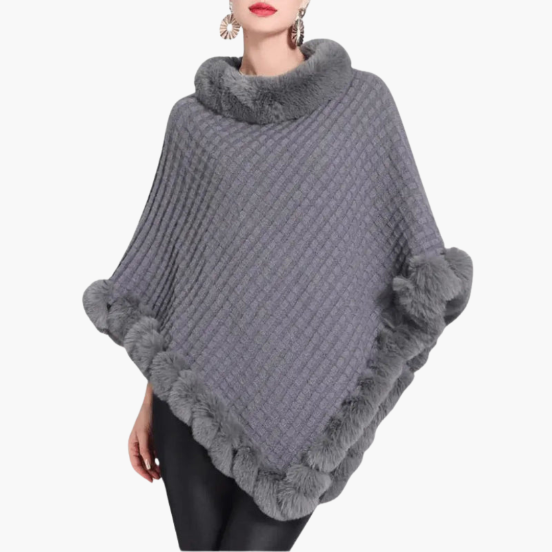 Soft Women's Oversized Poncho with Faux Fur Edge